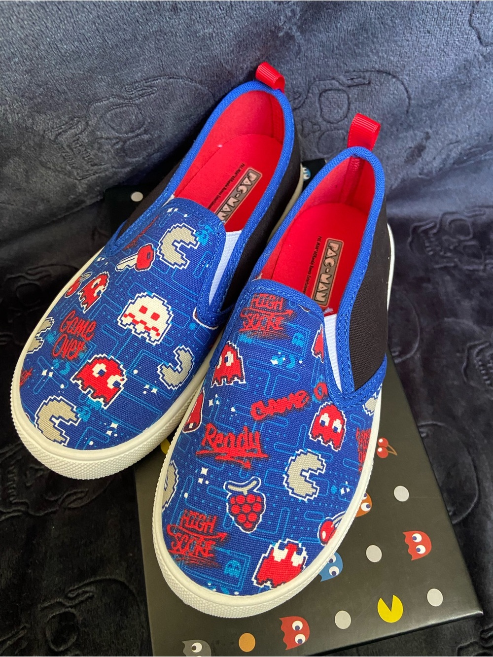 Retro Arcade Blue Slip-On Sneakers for Kids